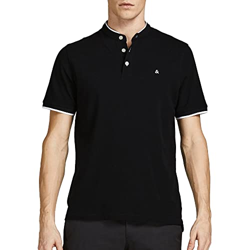 JACK & JONES Herren Jjepaulos Mao Noos Polohemd, Schwarz (Black Black), L EU von JACK & JONES