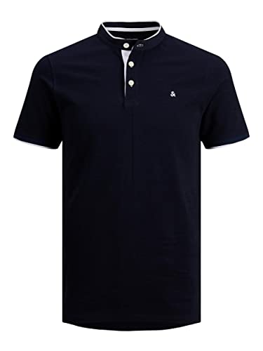 JACK & JONES Herren Polo T-Shirt Pique Hemd Kurzarm Basic Oberteil Cotton Logostickerei JJEPAULOS, Farben:Dunkelblau, Größe:L von JACK & JONES