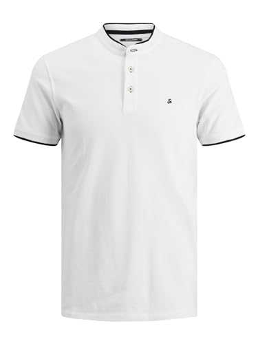 JACK & JONES Herren Polo T-Shirt Pique Hemd Kurzarm Basic Oberteil Cotton Logostickerei JJEPAULOS, Farben:Weiß, Größe:L von JACK & JONES