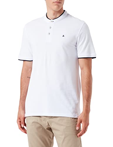 JACK & JONES Herren Polo T-Shirt Pique Hemd Kurzarm Basic Oberteil Cotton Logostickerei JJEPAULOS, Farben:Weiß, Größe:S von JACK & JONES