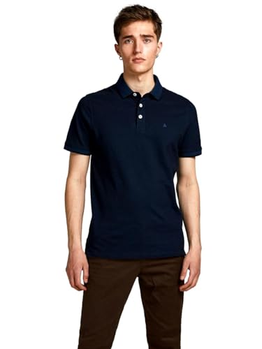 Jack & Jones Herren Slim Fit Polo Shirt JJEPAULOS Uni Sommer Hemd Kragen Kurz Arm Basic Pique Cotton, Farben:Dunkelblau, Größe:XS von JACK & JONES