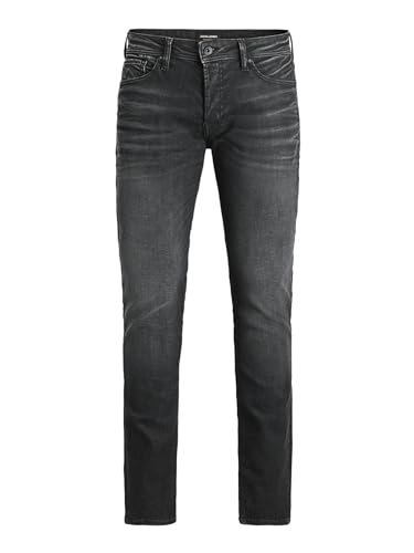 Herren Jack & Jones Jeans Slim Fit Flat Front JJITIM JJORIGINAL Denim Stretch Hose mit Knöpfen, Farben:Dunkelgrau, Größe Jeans:30W / 36L von JACK & JONES