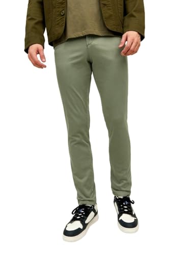 Herren Jack & Jones Chino Hose Stretch Pants Konischer Schnitt Slim Fit Look JPSTMARCO JJBOWIE, Farben:Grün, Größe Hosen:28W / 32L, Z-Länge:L32 von JACK & JONES