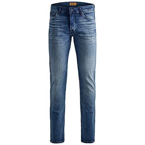 JACK & JONES Jeans Slim Fit Denim Stretch Hose mit Knopfleiste und braunen Nähten JJIGLENN JJICON, Farben:Blau,Größe Jeans:W27 L32,Z - Länge L30/32/34/36/38:L32 von JACK & JONES