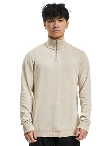 Herren Jack & Jones Dünner Strickpullover | Stehkragen Sweater mit Reißverschluss | Langarm Basic JJEEMIL, Farben:Hellgrau, Größe Pullover:S von JACK & JONES