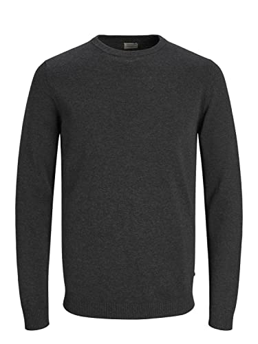 JACK & JONES Dünner Langarm Strickpullover Rundhals Basic Sweater Shirt Jumper JJEBASIC, Farben:Dunkelgrau,Größe Pullover:XXL von JACK & JONES