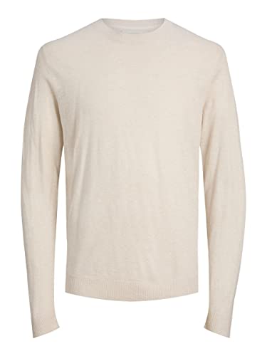 JACK & JONES Men's JPRIGOR Linen Knit Crew Neck Strickpullover, Oatmeal/Detail:Melange, M von JACK & JONES