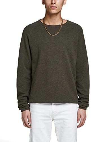 JACK & JONES Herren Strickpullover Rundhals Basic Langarm Sweater Baumwolle Shirt JJEHILL, Farben:Olive,Größe Pullover:XS von JACK & JONES