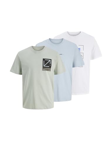 JACK & JONES Male T-Shirt 3er-Pack Logo Rundhals T-Shirt, Farbe:weiß grün blau Wappen, Größe:S JACK & JONES Male T-Shirt 3er-Pack Logo Rundhals T-Shirt, Farbe:weiß grün blau Wappen, Größe:S von JACK & JONES