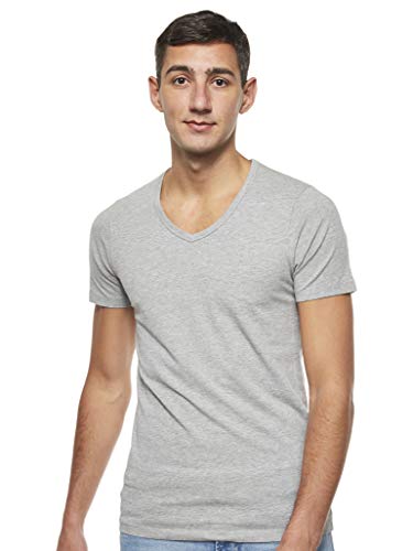 JACK & JONES Male T-Shirt Basic V-Neck Light Grey Melange, L von JACK & JONES