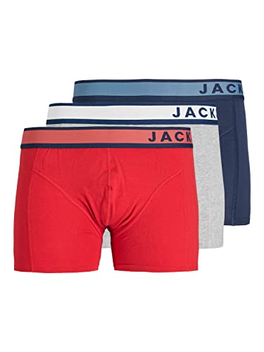 JACK & JONES Men's JACDENVER Trunks 3 Pack Boxershorts, Light Grey Melange/Pack:Pompain Red-Dress Blue, L von JACK & JONES