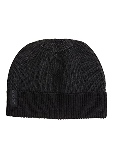 JACK&JONES Men's JACGABRIEL Short Beanie Rib Cold Weather Hat, Black/Detail:Dark Grey Melange-Plaited, ONE Size von JACK & JONES