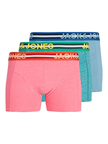 JACK & JONES Men's JACJULIO Trunks 3 Pack Boxershorts, Blue Shadow/Pack:Pompain red-Twisted Blue, L von JACK & JONES