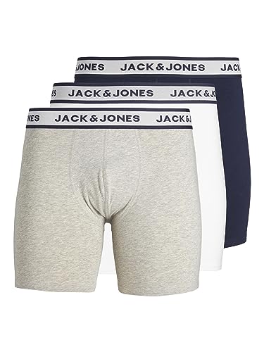 JACK & JONES Men's JACSOLID Boxer Briefs 3 Pack Boxershorts, Light Grey Melange/Pack:White-Navy Blazer, S von JACK & JONES