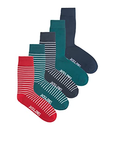 JACK & JONES Men's JACXION Stripe 5 Pack Socken, Navy Blazer/Pack:Pompain red-Deep Teal-Deep Teal-Navy Blazer, ONE Size von JACK & JONES