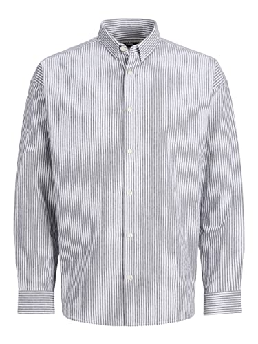JACK & JONES Men's JCOARC Oversized Oxford Shirt LS Hemd, Navy Blazer/Stripes:Stripes, M von JACK & JONES