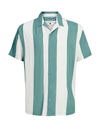 JACK & JONES Men's JCOCHAIN Reggie Stripe Resort Shirt SS Hemd, White/Stripes:Stripes, XL von JACK & JONES