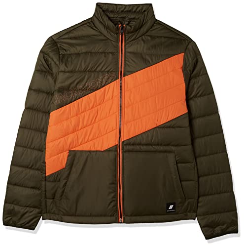 Jack & Jones Men's JCOCLEAR Puffer Steppjacke, Forest Night/Detail:Mandarin/Four Leaf Clover Blocking, M von JACK & JONES