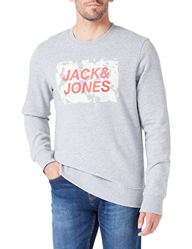 JACK & JONES Men's JCOLAUGE Sweat Crew Neck FST Sweatshirt, Light Grey Melange/Detail:New LGM, M von JACK & JONES