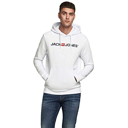 Herren Jack & Jones Corp Logo Sweat Hood Kapuzen Sweatshirt Basic Jumper Reg Fit, Farben:Weiß, Größe Pullover:XS von JACK & JONES