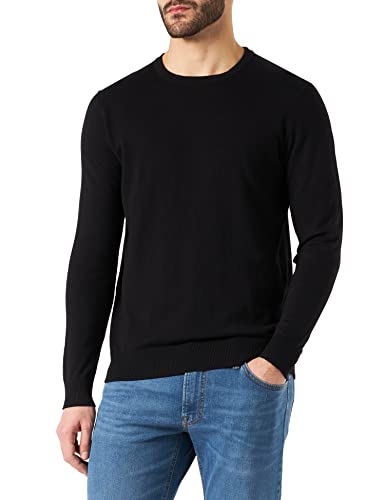 Herren Jack & Jones Dünner Langarm Strickpullover | Rundhals Basic Sweater | Shirt Jumper JJEEMIL, Farben:Schwarz, Größe Pullover:S von JACK & JONES