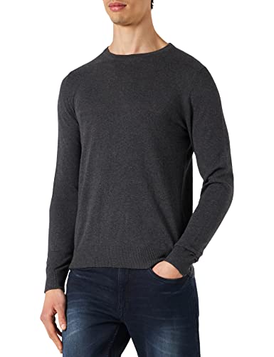 Herren Jack & Jones Dünner Langarm Strickpullover | Rundhals Basic Sweater | Shirt Jumper JJEEMIL, Farben:Dunkelgrau, Größe Pullover:L von JACK & JONES