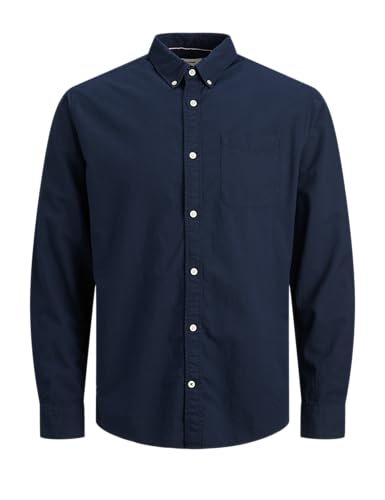 JACK&JONES Hemd Slim Fit Business Shirt mit Brusttasche Weiches Langarm Twill Oberteil JJEOXFORD, Farben:Navy,Größe Hemd:XS von JACK & JONES