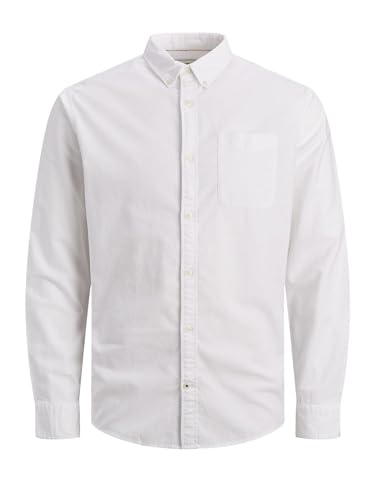 JACK&JONES Hemd Slim Fit Business Shirt mit Brusttasche Weiches Langarm Twill Oberteil JJEOXFORD, Farben:Weiß,Größe Hemd:XS von JACK & JONES