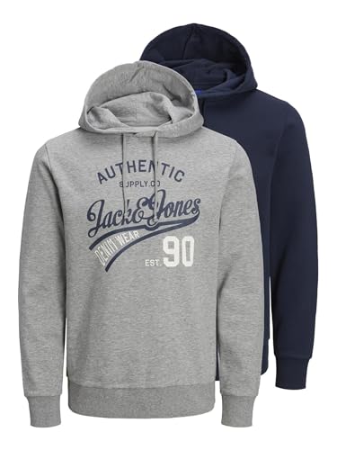 Jack & Jones Men's JJETHAN Sweat Hood 2PK MP NOOS Kapuzenpullover, Navy Blazer/Pack:Navy Blazer+LGM, S von JACK & JONES