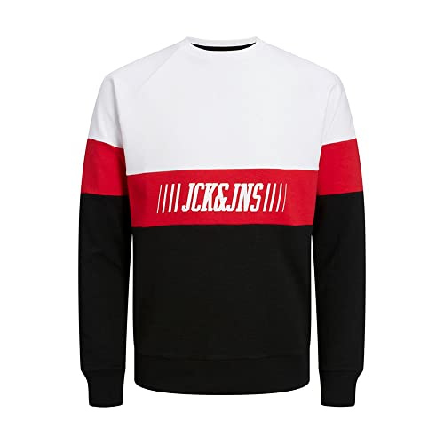 JACK & JONES Men's JJMATEO Sweat Crew Neck Sweatshirt, White/Detail:Black Bottom, XXL von JACK & JONES