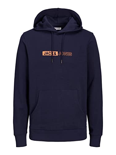 JACK & JONES Men's JJNEO Sweat Hood Kapuzenpullover, Sky Captain/Print:SMALL, M von JACK & JONES