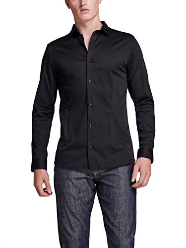 JACK & JONES Herren Freizeit Hemd JJPRPARMA Slim Fit Weiss Blau Schwarz XS-XXL, Größe:XS, Farbe:Black SUPER Slim 12097662 von JACK & JONES