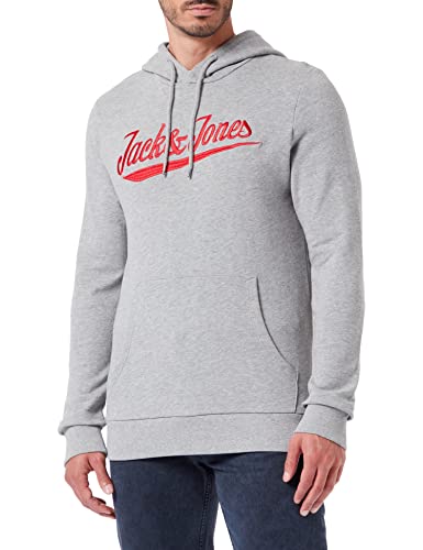 JACK&JONES Men's JJSTRUCTURE Embroidery Hood Hooded Sweatshirt, Light Grey Melange, L von JACK & JONES