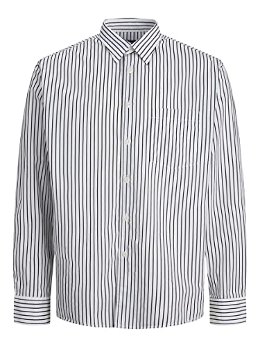 JACK & JONES Men's JORBILL Oversized Shirt LS CBO Hemd, Bright White/Stripes:, M von JACK & JONES