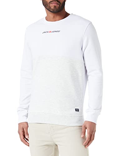 Jack & Jones Men's JORCORP Block Sweat Crew Neck FST Sweatshirt, White Melange, L von JACK & JONES