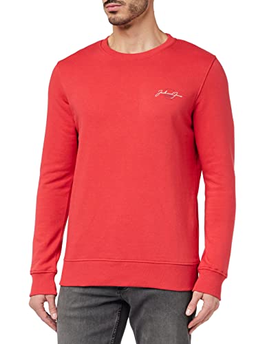 Jack & Jones Men's JORFERRY Sweat Crew Neck FST Sweatshirt, Rococco Red/Detail:SMALL Scale, L von JACK & JONES