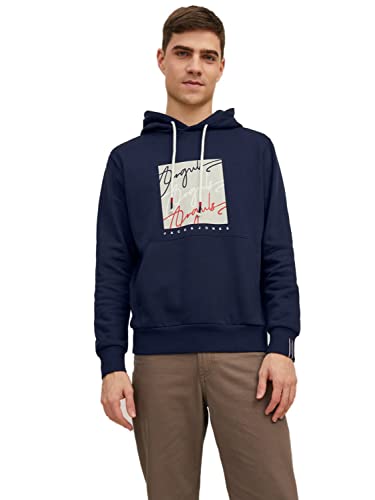 JACK & JONES Herren Hoodie Kapuzenpullover JORJOSH - Regular Fit S M L XL XXL, Größe:L, Farbe:Navy Blazer 12228285 von JACK & JONES