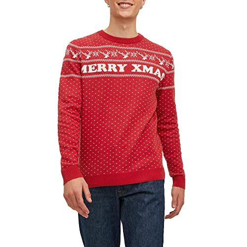 Jack & Jones Men's JORXMAS Knit Crew Neck Pullover Sweater, Scarlet Sage, XL von JACK & JONES