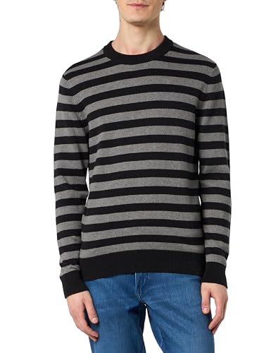 JACK&JONES Men's JPRBLAJAMIE Stripe Knit Crew Neck Strickpullover, Black/Stripes:Grey Melange, M von JACK & JONES