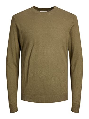 JACK & JONES Men's JPRIGOR Linen Knit Crew Neck Strickpullover, Capers/Detail:Melange, M von JACK & JONES