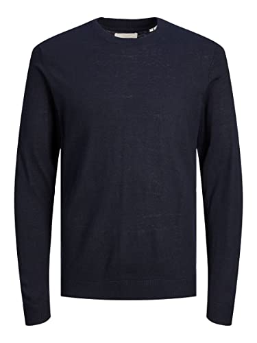 JACK & JONES Men's JPRIGOR Linen Knit Crew Neck Strickpullover, Maritime Blue/Detail:Maritime Navy, M von JACK & JONES