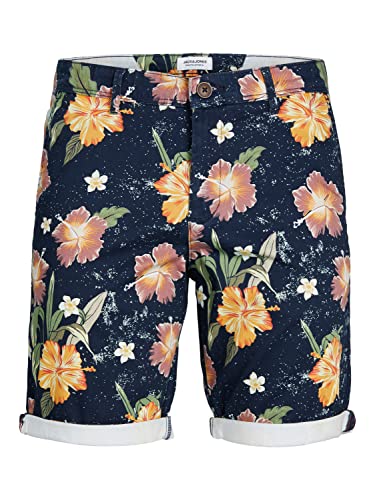 JACK & JONES Men's JPSTBOWIE JJSHORT SA Printed SN Chinoshorts, Sky Captain/Detail:AOP WHITTERED Rose, S von JACK & JONES