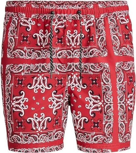 JACK & JONES Men's JPSTFIJI JJSWIM Bandana Badeshorts, Chinese Red, L von JACK & JONES