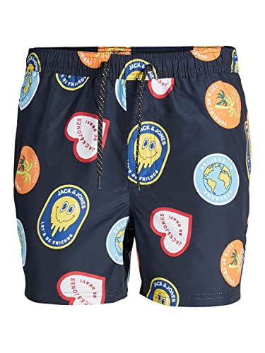 JACK & JONES Men's JPSTFIJI JJSWIM Big Prints Badeshorts, Navy Blazer, L von JACK & JONES