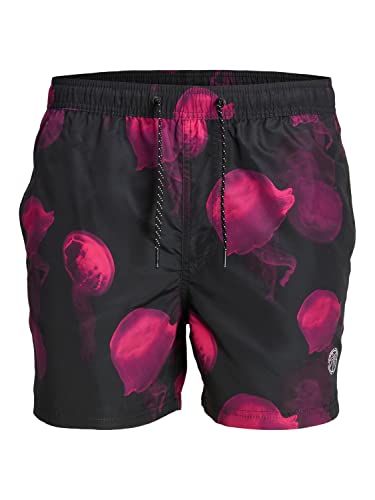 JACK & JONES Men's JPSTFIJI JJSWIM CORE Badeshorts, Black/Detail:PINK Yarrow, L von JACK & JONES