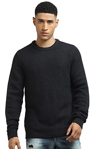 JACK&JONES Men's JJSTANFORD Knit Crew Neck Sweater, Black Navy, S von JACK & JONES