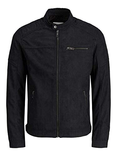 Herren Jack & Jones Kunstleder Jacke | Biker Blouson Bomberjacke JJEROCKY | Design Coat Übergangsjacke, Farben:Schwarz, Größe Jacken:XL von JACK & JONES