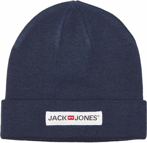 JACK & JONES Mütze Unisex Jacdna Corp Beanie Logo Schwarz Grau Navy Oliv Winter (DE/NL/SE/PL, Alphanumerisch, Einheitsgröße, Navy Blazer) von JACK & JONES