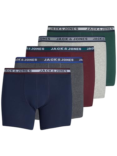 Jack & Jones Herren Boxer Shorts Jacoliver Trunks 5 Pack Noos Pls, Dark Grey Melange/Detail:sea Moss - Port Royal - Navy Blazer - Light Grey Melange, 7XL von JACK & JONES