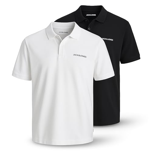 JACK & JONES Poloshirt Herren 2er-Pack – Regular Fit Poloshirts für Herren im Set – Kurzarm Poloshirt mit Hemdkragen – Atmungsaktiv & Pflegeleicht für Alltag & Freizeit von JACK & JONES